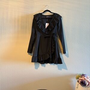 Missguided Black Ruffled Wrap Dress